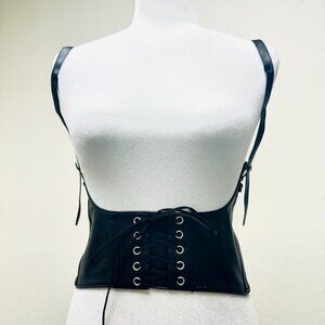 Black faux leather corset belt with lace up back